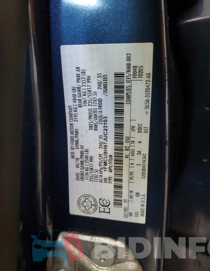 1FMCU9H97JUC23103 Photo# 13