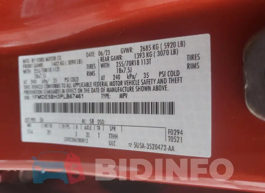 1FMDE5BH3PLB67461 Photo# 13