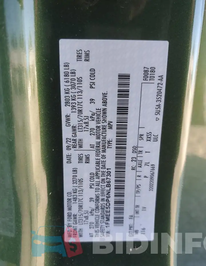 1FMEE5DP6NLB67301 Photo# 13