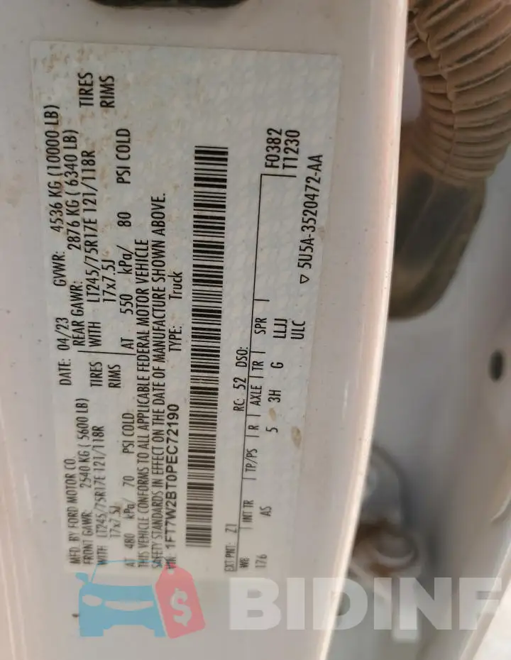 1FT7W2BT0PEC72190 Photo# 12