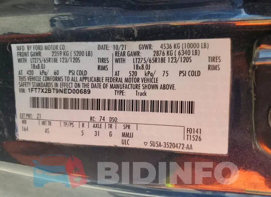 1FT7X2BT9NED00689 Photo# 12