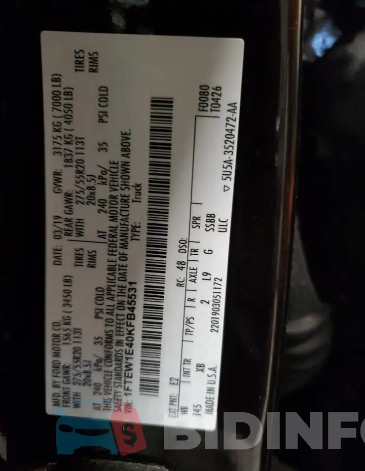 1FTEW1E40KFB45531 Photo# 12
