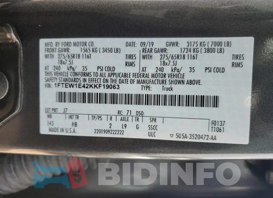 1FTEW1E42KKF19063 Photo# 12