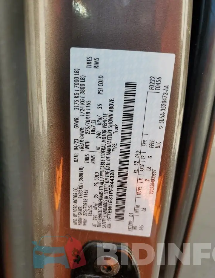 1FTEW1E81PFB44320 Photo# 13