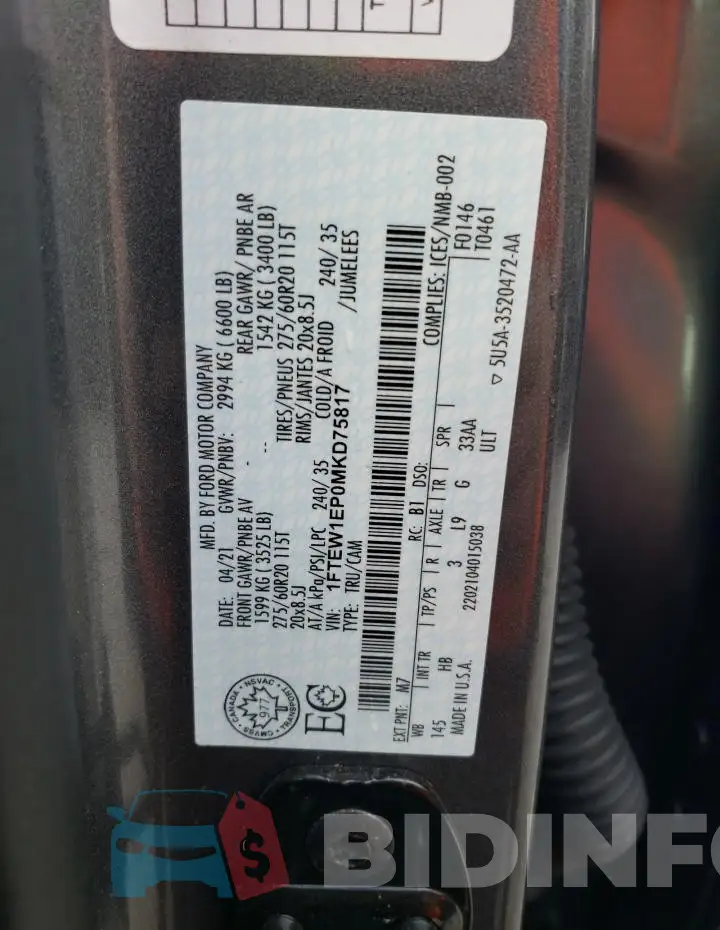 1FTEW1EP0MKD75817 Photo# 12
