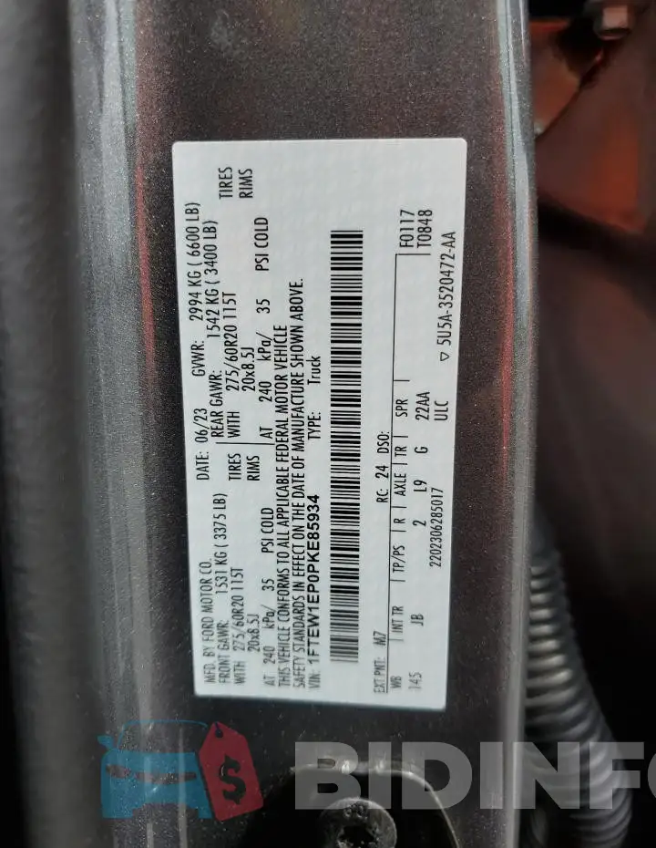 1FTEW1EP0PKE85934 Photo# 12