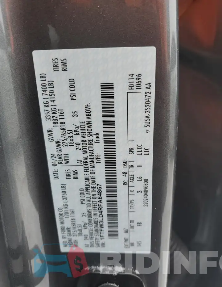 1FTFW3LD4RFA64867 Photo# 12