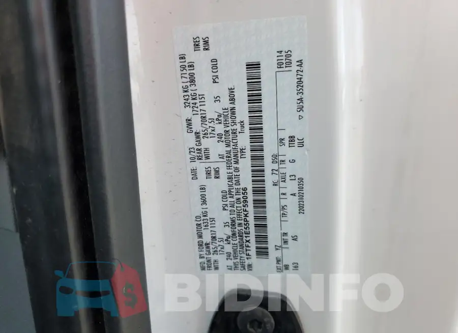 1FTFX1E55PKF59056 Photo# 13