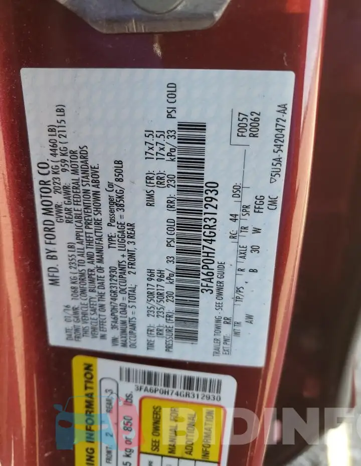 3FA6P0H74GR312930 Photo# 12