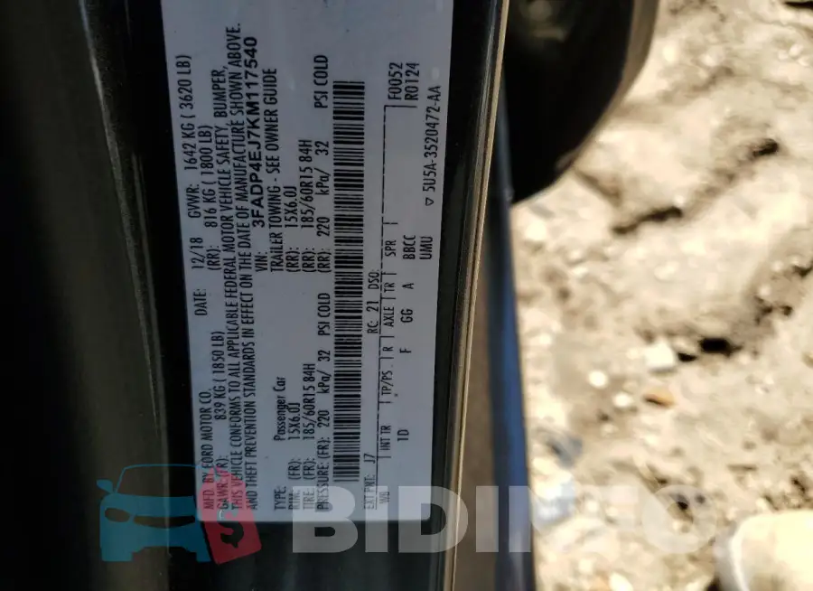 3FADP4EJ7KM117540 Photo# 12