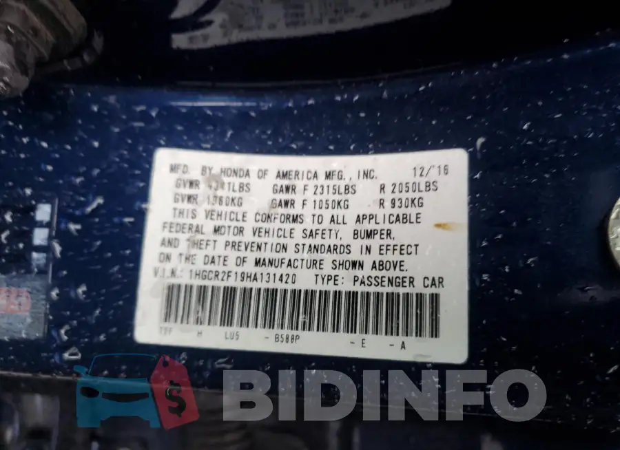 1HGCR2F19HA131420 Photo# 12