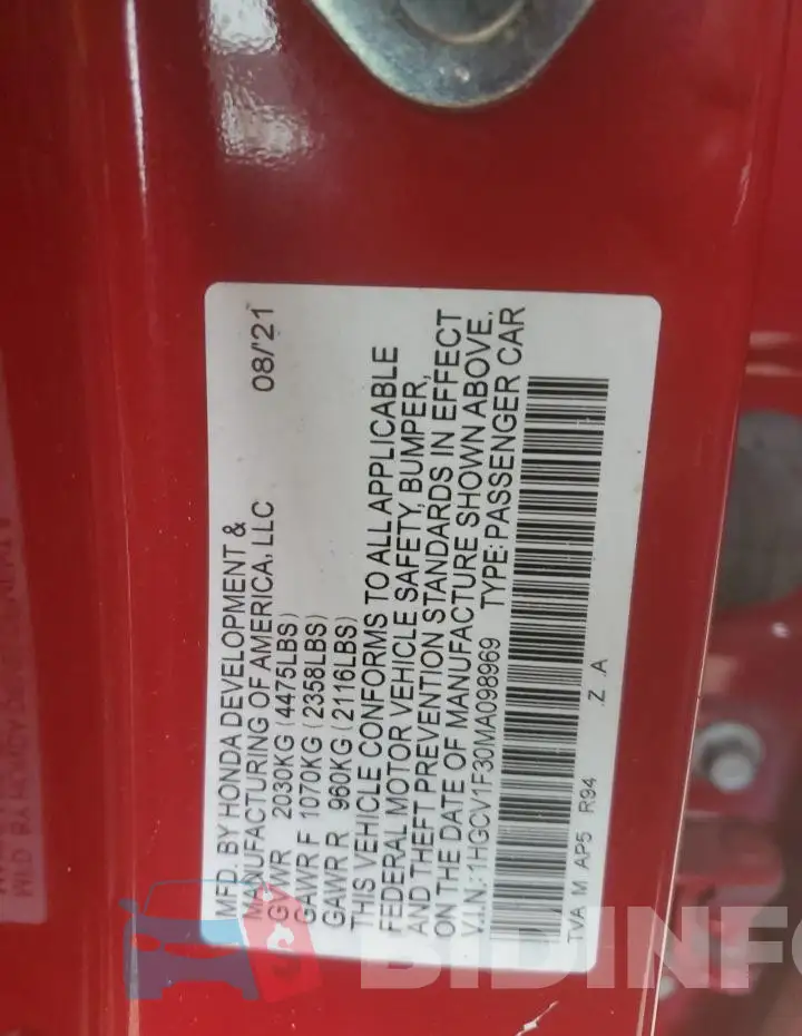 1HGCV1F30MA098969 Photo# 13