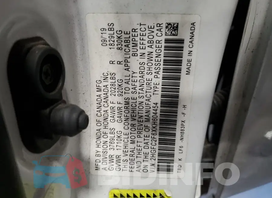 2HGFC2F6XKH604454 Photo# 12