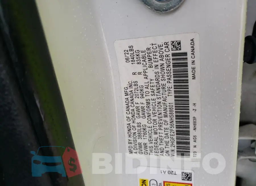 2HGFE2F56NH588601 Photo# 12