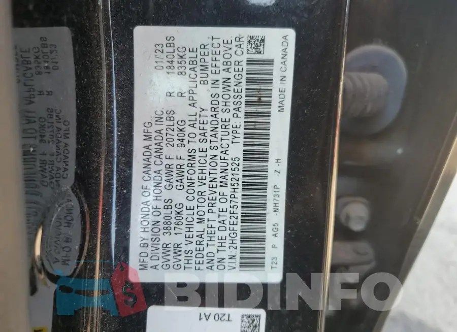 2HGFE2F57PH521525 Photo# 13