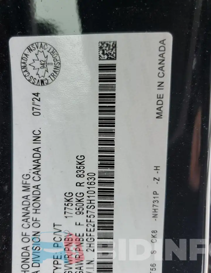 2HGFE2F57SH101630 Photo# 12
