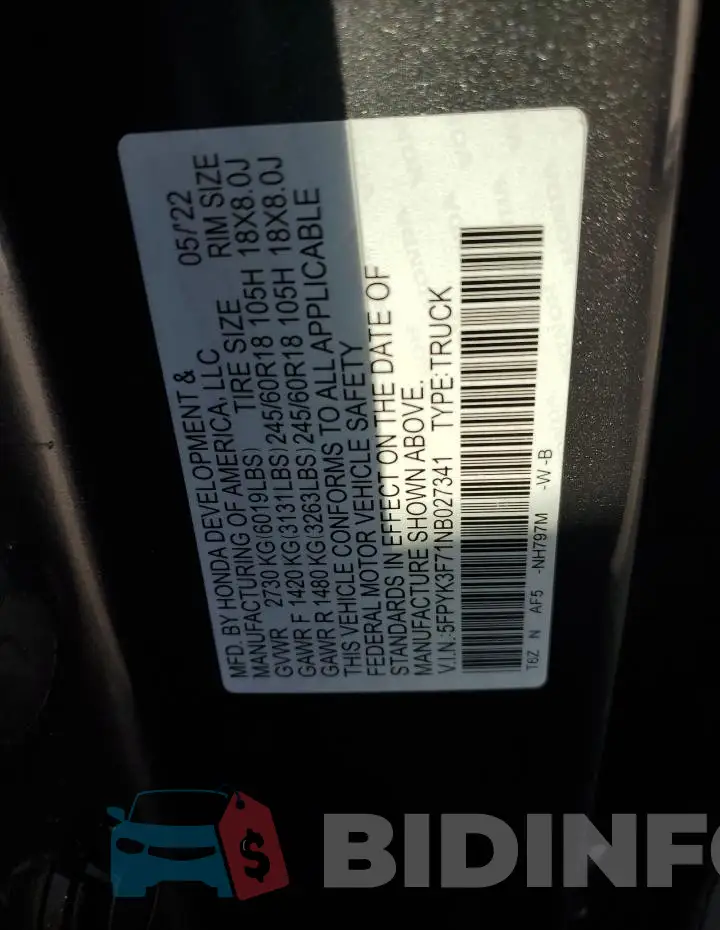 5FPYK3F71NB027341 Photo# 12