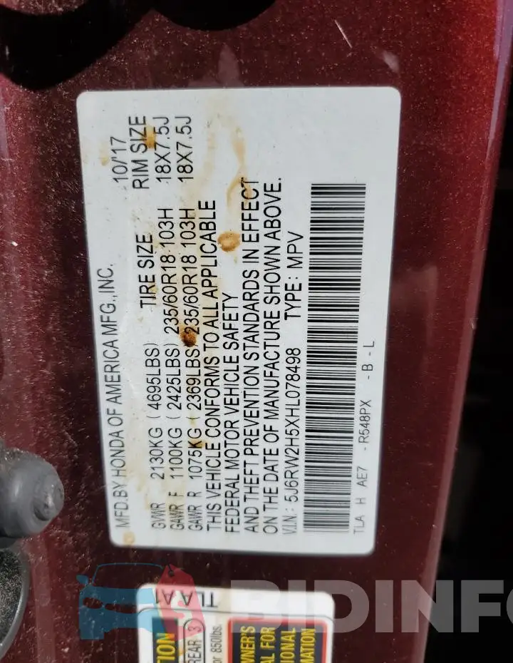 5J6RW2H5XHL078498 Photo# 13