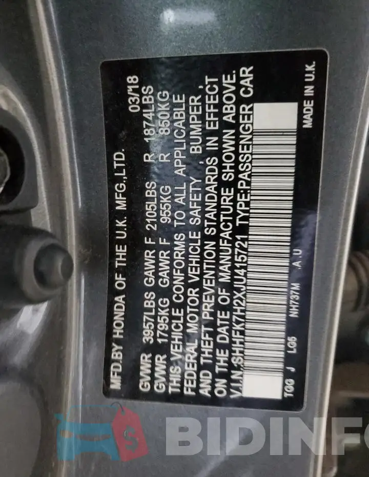 SHHFK7H2XJU415721 Photo# 12