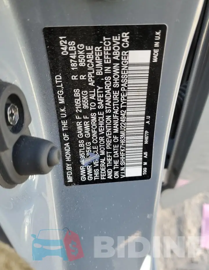 SHHFK7H63MU224942 Photo# 12