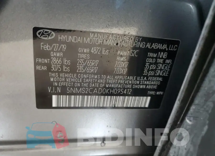 5NMS2CAD0KH095412 Photo# 12