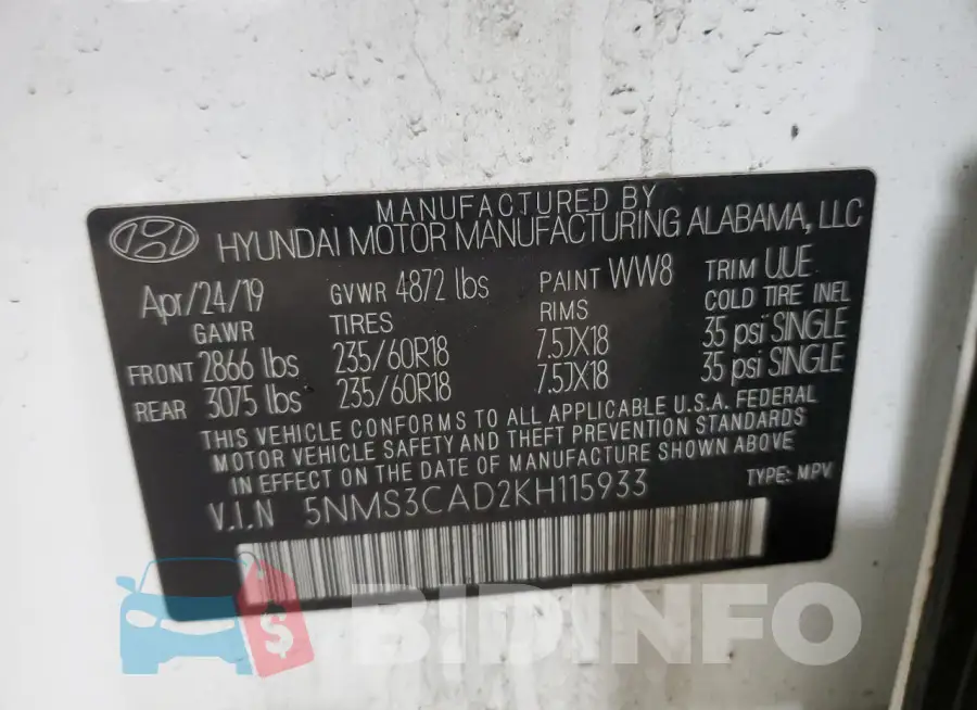5NMS3CAD2KH115933 Photo# 14