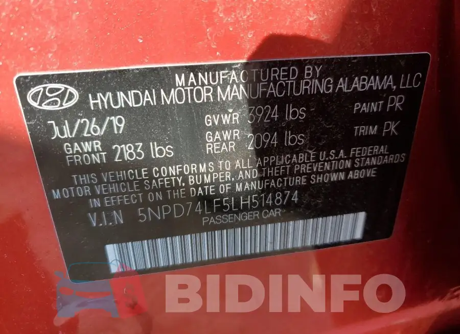 5NPD74LF5LH514874 Photo# 12