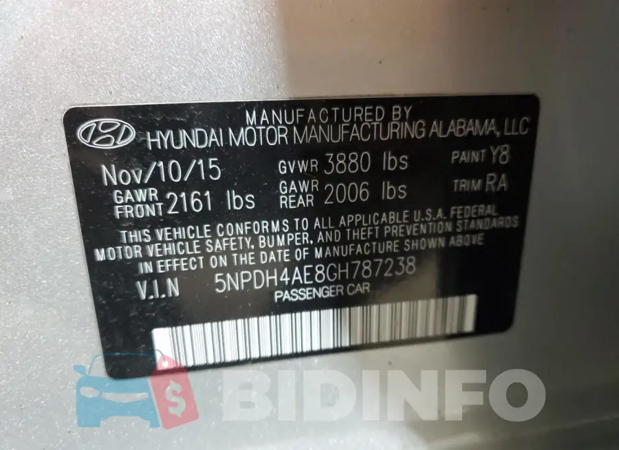 5NPDH4AE8GH787238 Photo# 12
