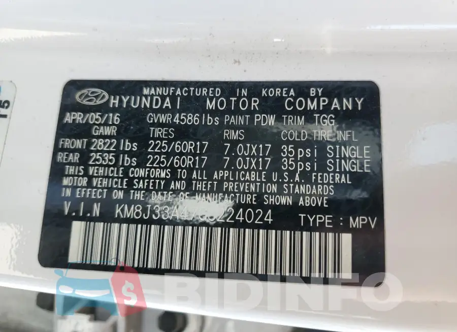 KM8J33A47GU224024 Photo# 14