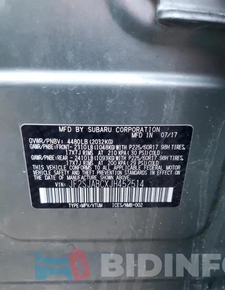 JF2SJABCXJH452514 Photo# 12