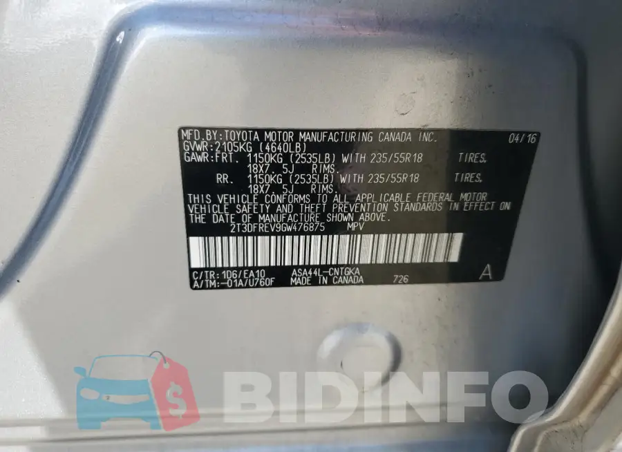 2T3DFREV9GW476875 Photo# 13