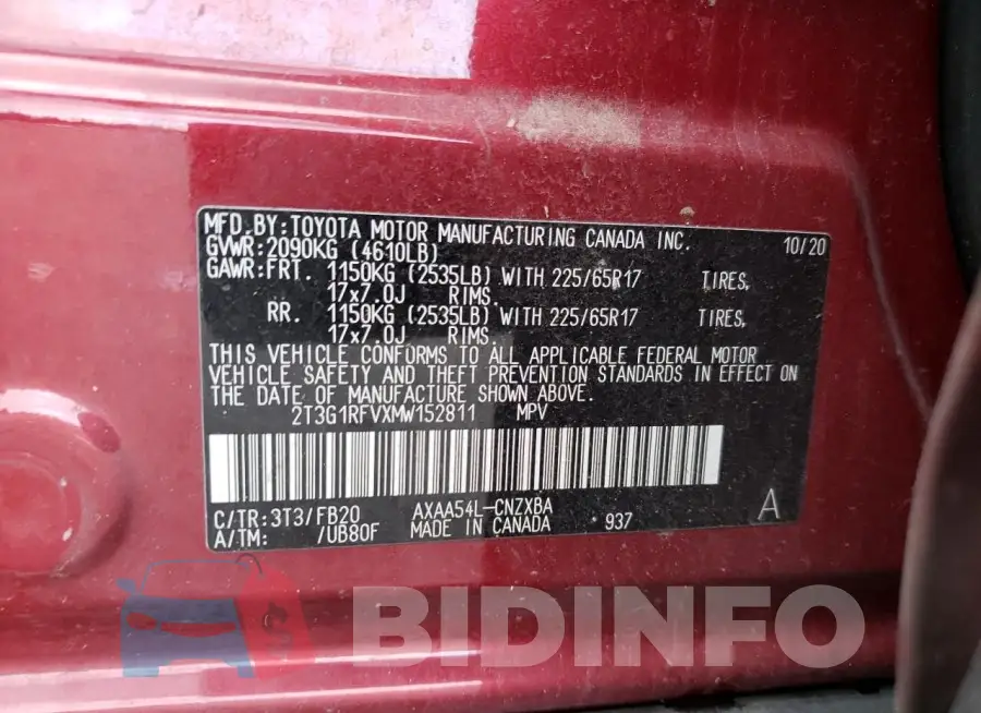 2T3G1RFVXMW152811 Photo# 13