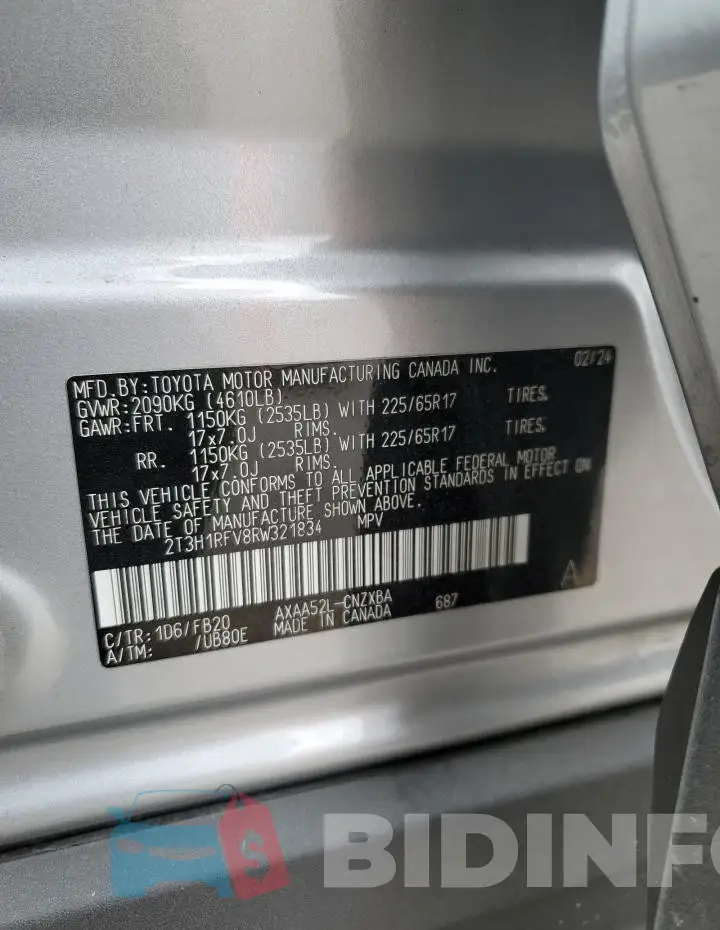 2T3H1RFV8RW321834 Photo# 13