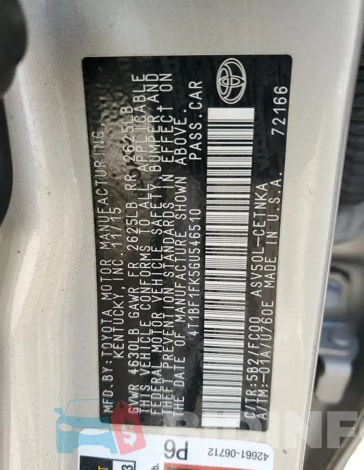 4T1BF1FK5GU546510 Photo# 13