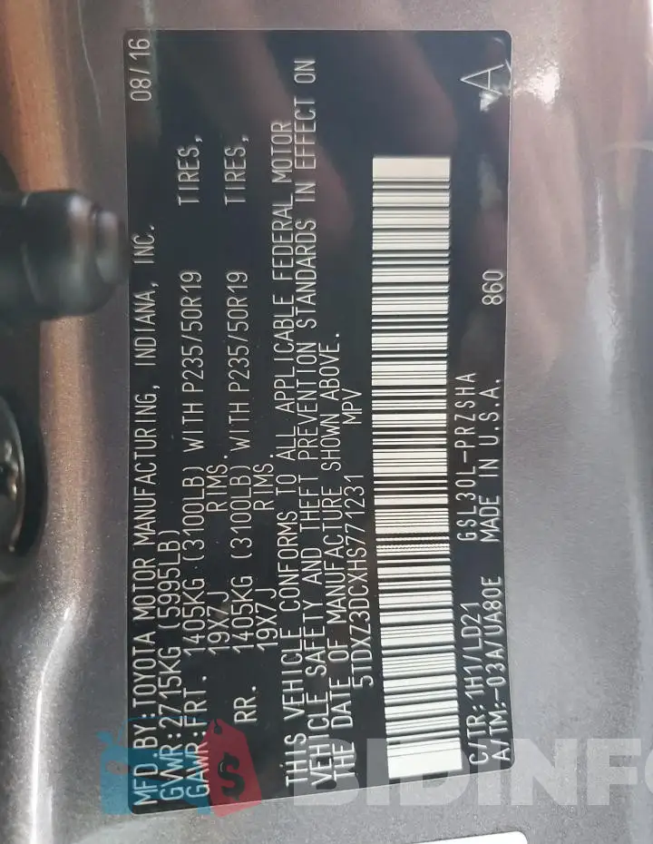 5TDXZ3DCXHS771231 Photo# 14