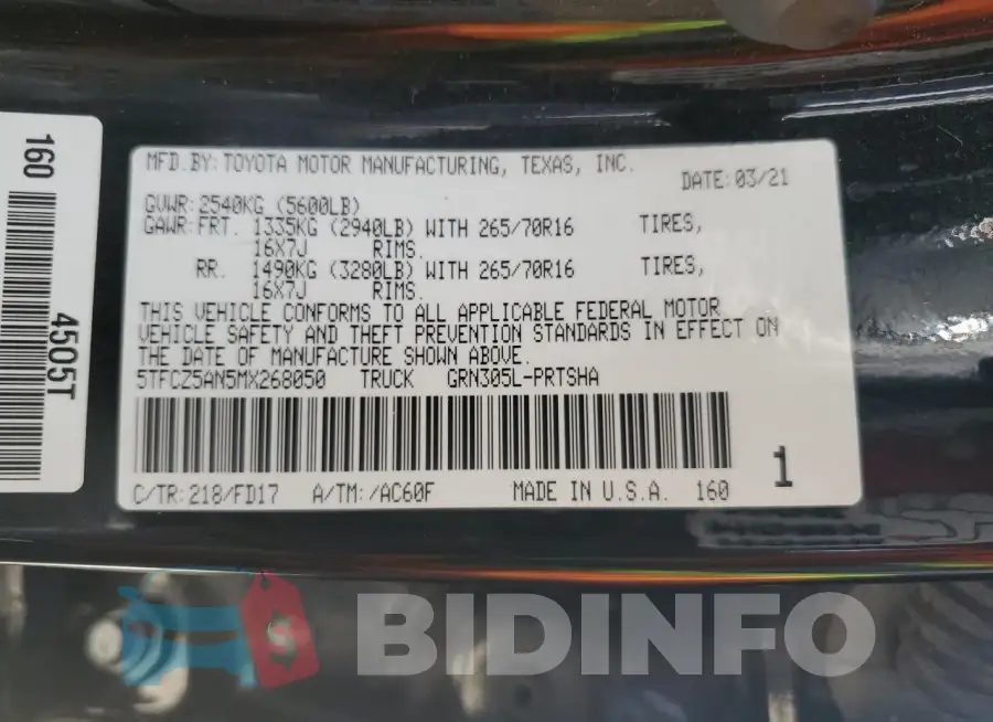 5TFCZ5AN5MX268050 Photo# 12