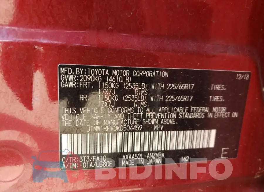 JTMW1RFV0KD504459 Photo# 12