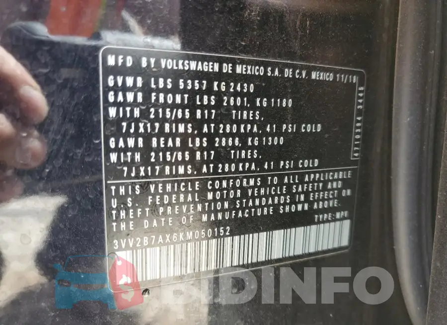 3VV2B7AX6KM050152 Photo# 13