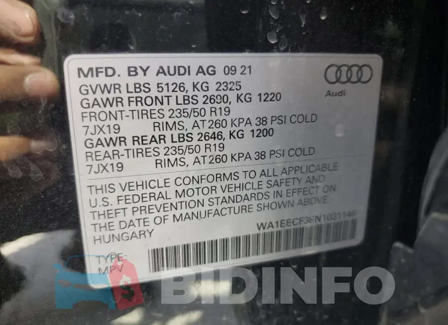 WA1EECF38N1031146 Photo# 14