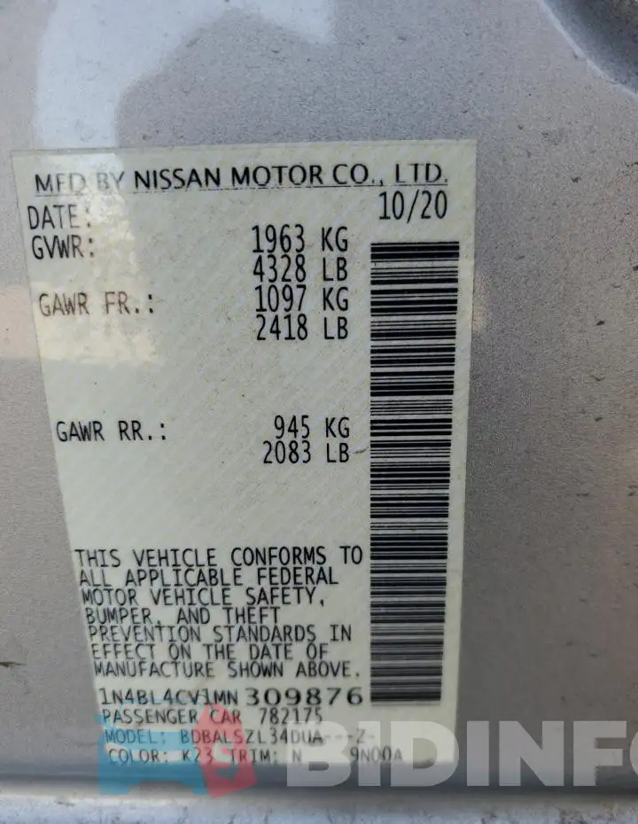 1N4BL4CV1MN309876 Photo# 12