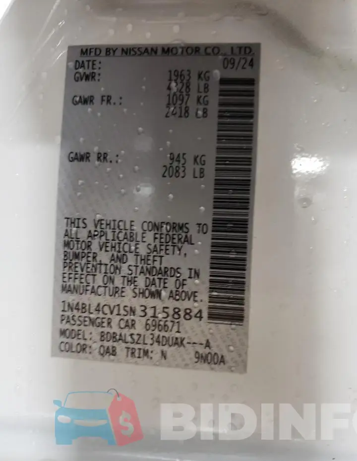 1N4BL4CV1SN315884 Photo# 13