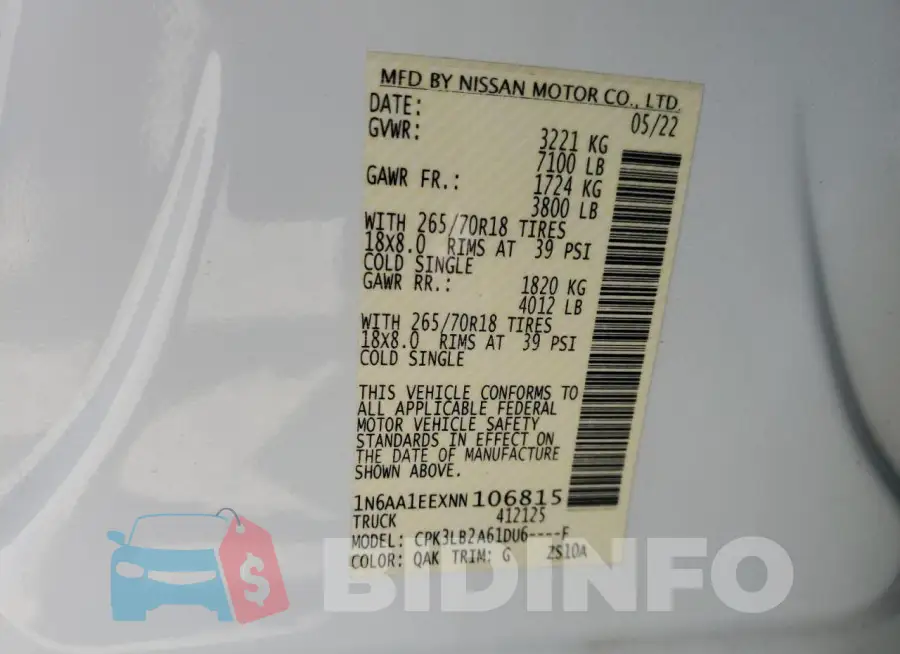 1N6AA1EEXNN106815 Photo# 13