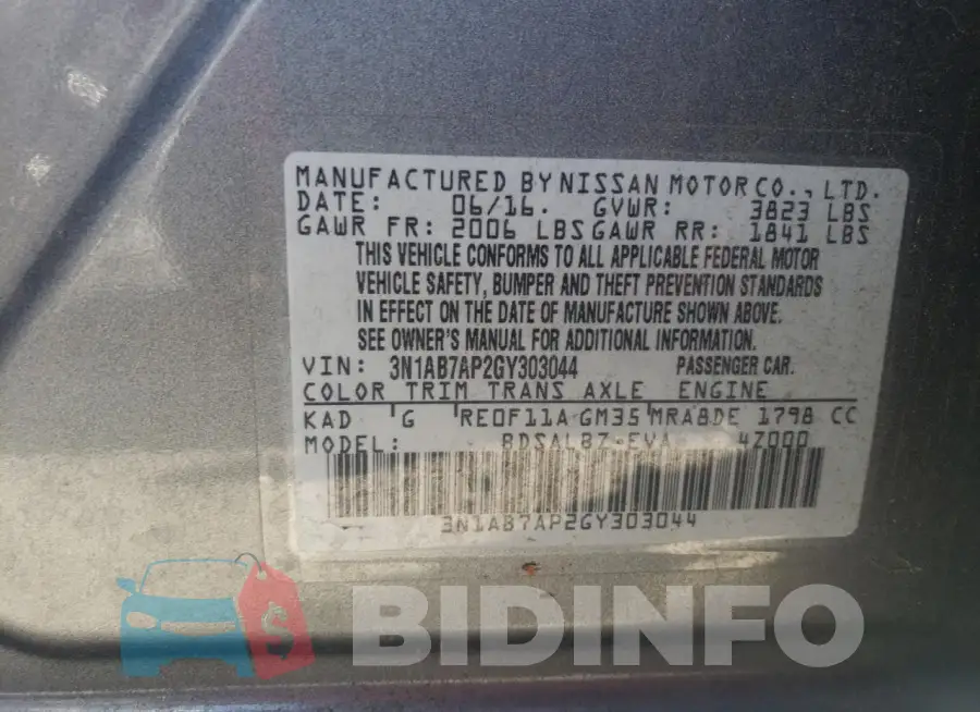 3N1AB7AP2GY303044 Photo# 13