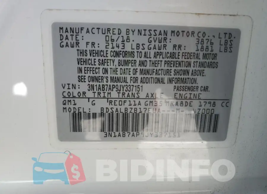3N1AB7AP9JY337151 Photo# 13