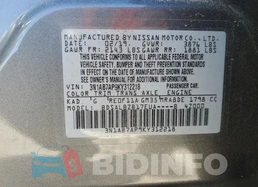 3N1AB7AP9KY312218 Photo# 12