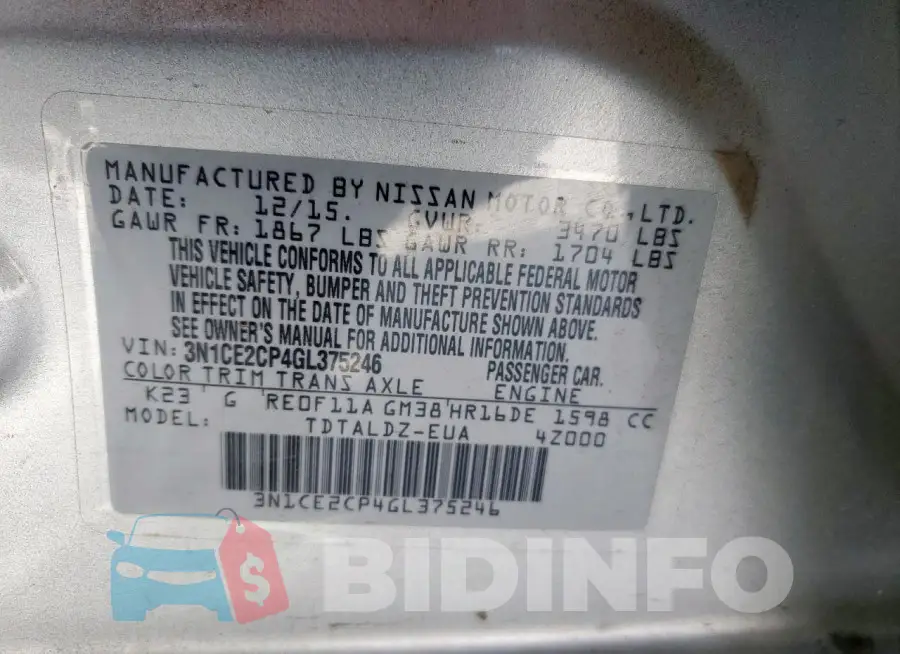 3N1CE2CP4GL375246 Photo# 12