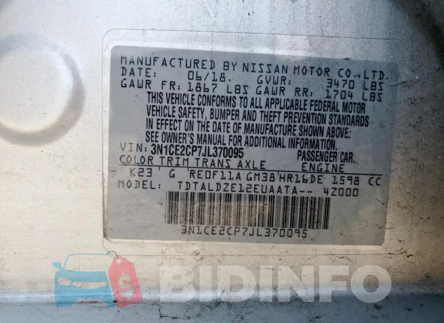 3N1CE2CP7JL370095 Photo# 14