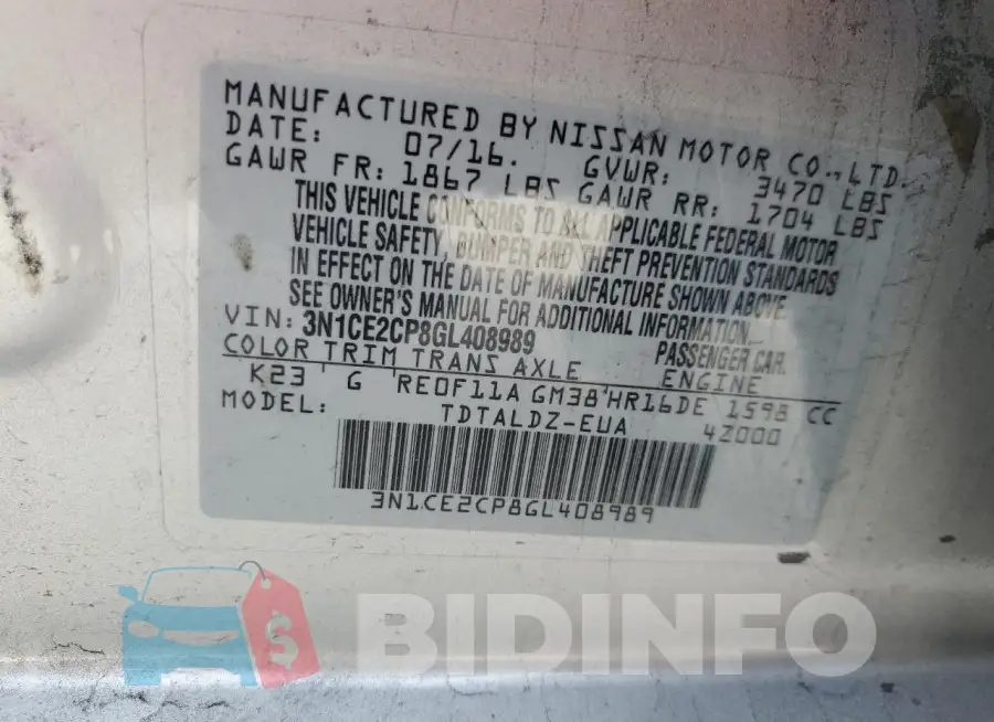 3N1CE2CP8GL408989 Photo# 12