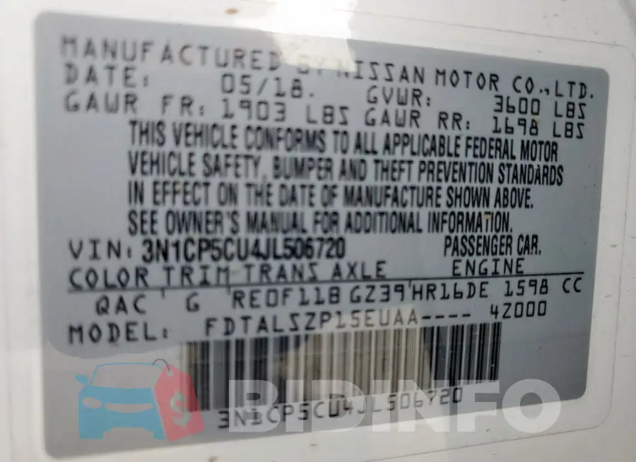 3N1CP5CU4JL506720 Photo# 13