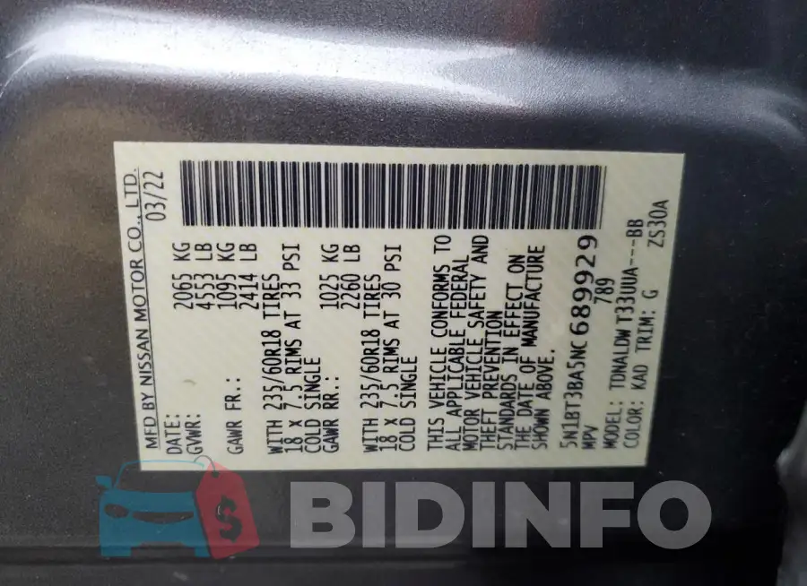 5N1BT3BA5NC689929 Photo# 13